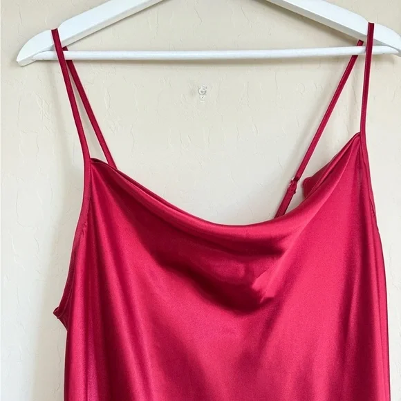 y2k Vintage Gillian O’Malley Red Slip Dress Satiny Silky Midi Cowl neck XL - Picture 2 of 9